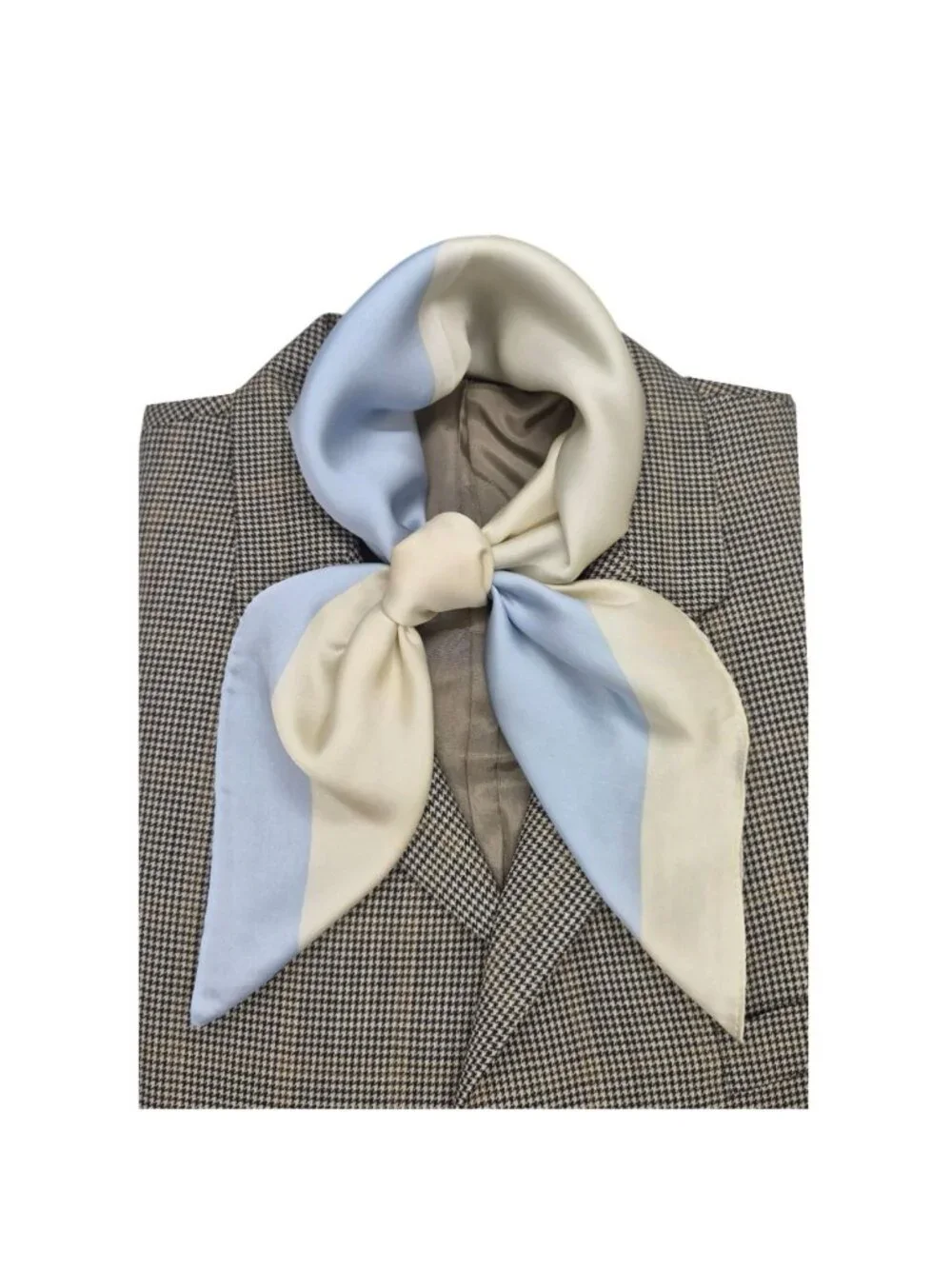✨Elegant Silky Scarf Blue Cream Color Block Square Geometric Design Minimalist